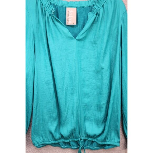 Dolan Left Coast Collection Long Sleeve Silky Blue Top-Medium-Elastic Waist - Picture 2 of 11